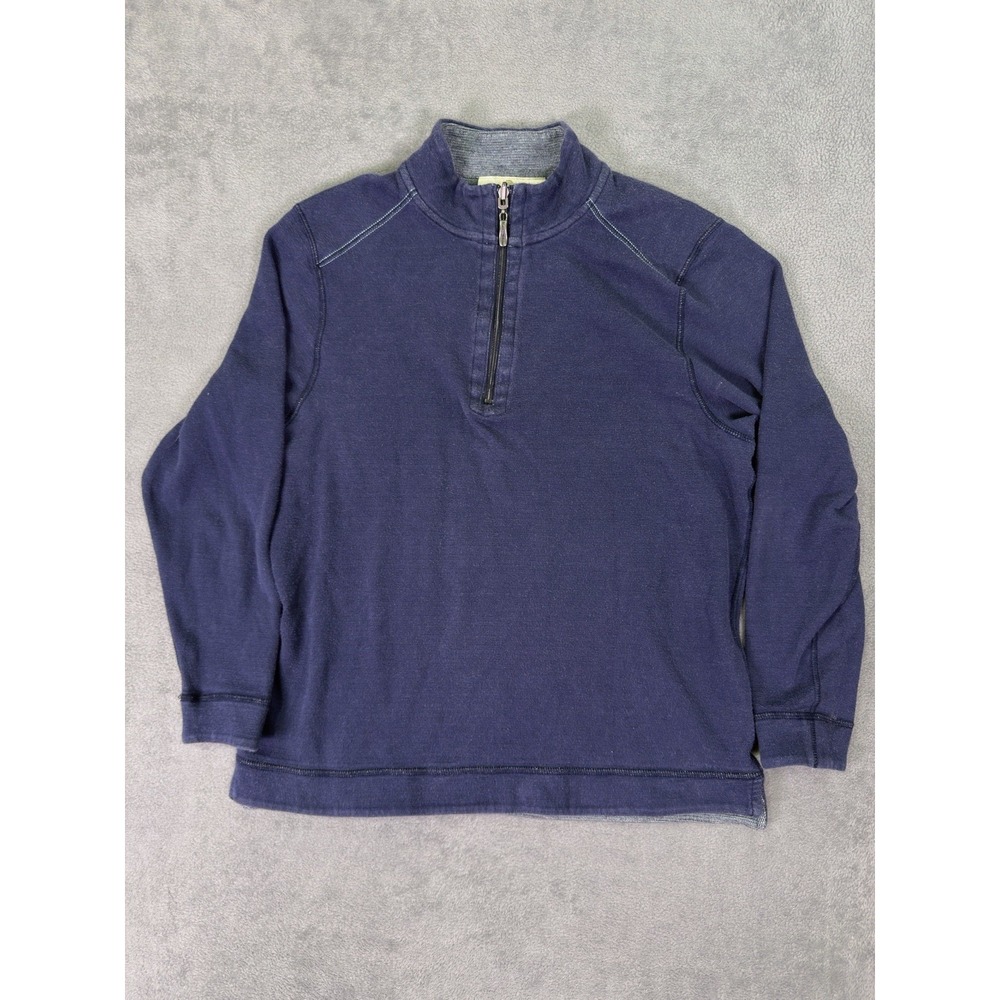 Tommy Bahama Sweater Mens Medium Blue Navy Reversible 1/4 Zip Long Sleeve